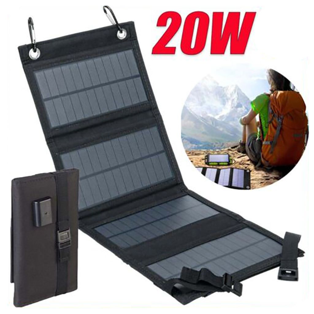 20W Faltbar Solarpanel Solarmodul Power Bank Handy USB Ladegerät Camping Wandern