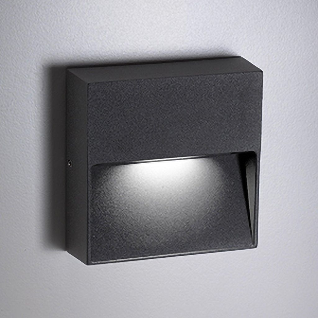 Moderne LED-Wandleuchte IP54 quadratisch Dunkelgrau, 4,5W 3000K warmweiß, Aluminium-Druckguss für Innen & Außen, elegantes Design, Abstrahl unten