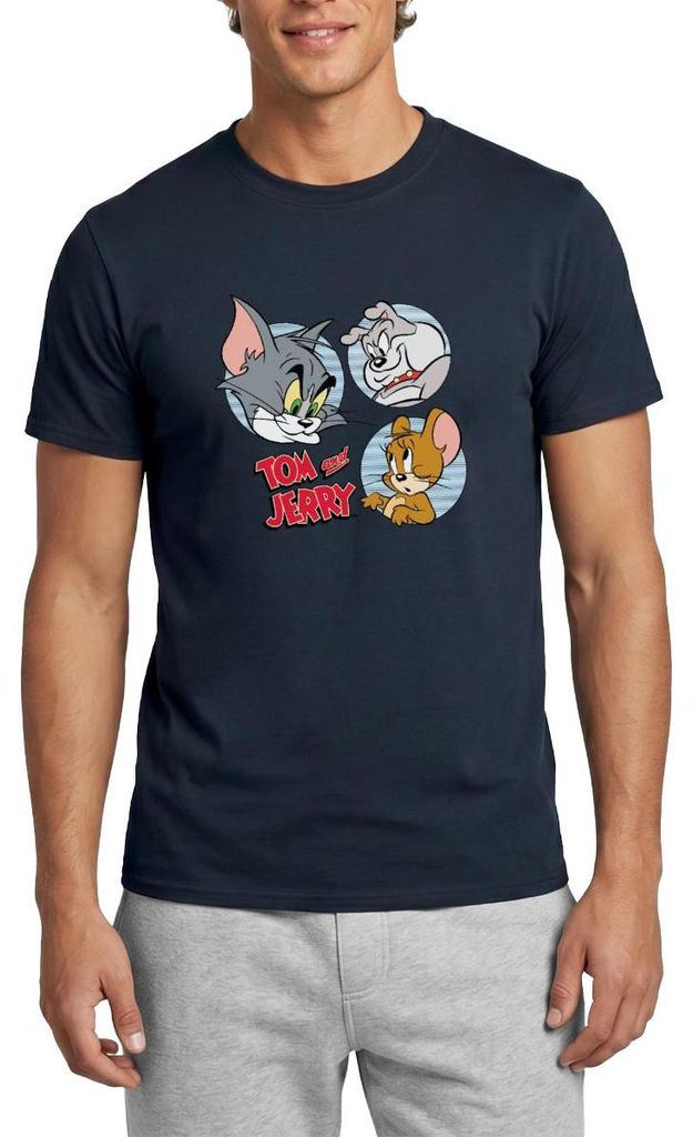 Spreadshirt Tom Und Jerry Spike, Tom und Jerry Kacheln Männer T-Shirt, XL, Navy