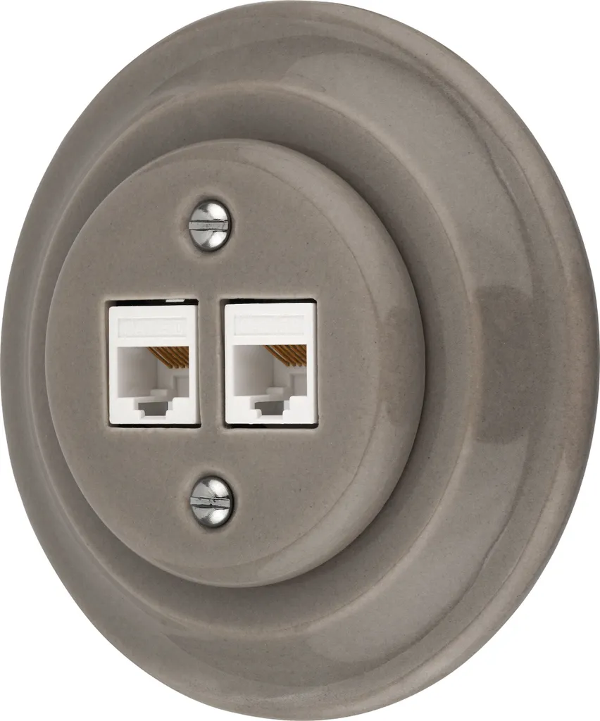 Prise RJ45 double en porcelaine rétro grise CAT.5E pour encastrement