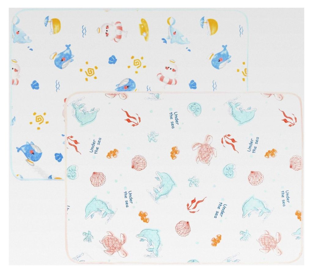 2 Stück Baby Wickelauflagen, Wasserdichte Wickelunterlagen, 50x70cm Baumwolle, Rosa Blau Delfinmuster, Tragbare Wickelunterlagen