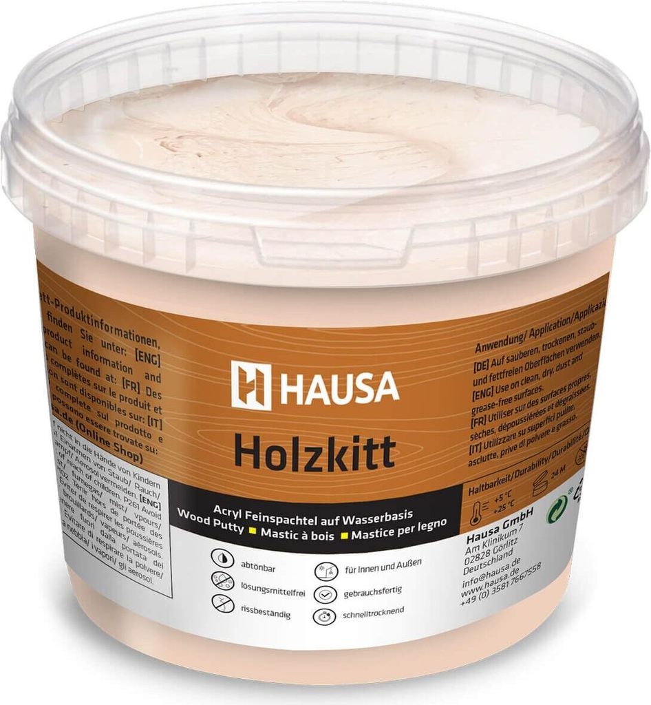 HAUSA Holzkitt 1 kg Buche Hell Holzspachtelmasse, Kitt für Holz, Holzspachtel/Füllmasse zum Reparieren von Holzschäden gebrauchsfertig ausgezeic...