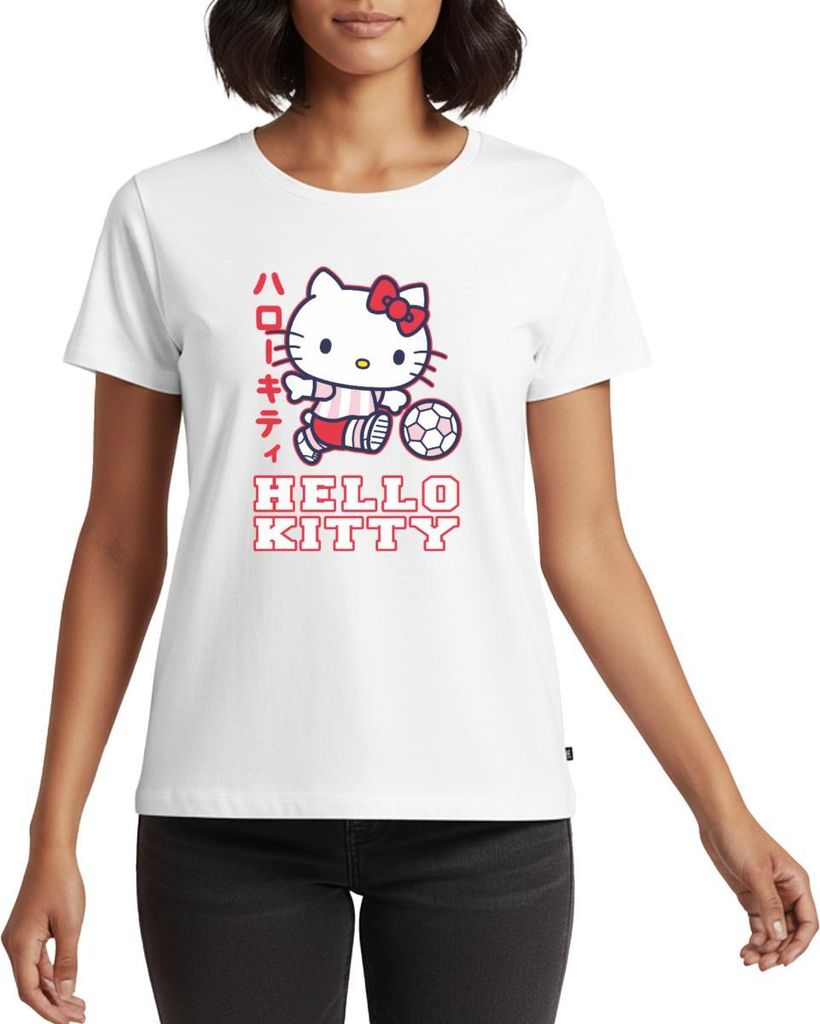 Spreadshirt Hello Kitty Spielt Fussball Sport Frauen Premium T-Shirt, M, Weiß