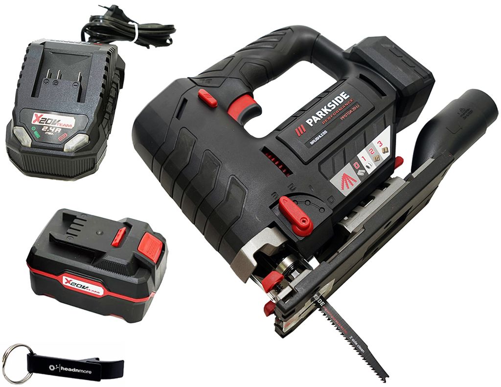 PARKSIDE PERFORMANCE 20V Akku Stichsäge PPSTDA 20 (inkl. 4Ah Akku) + HEADNMORE Schlüsselanhänger im HEADNMORE Bundle