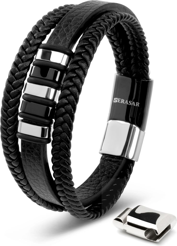 SERASAR | Lederarmband für Herren [Glory] mit Silber Produktbild 