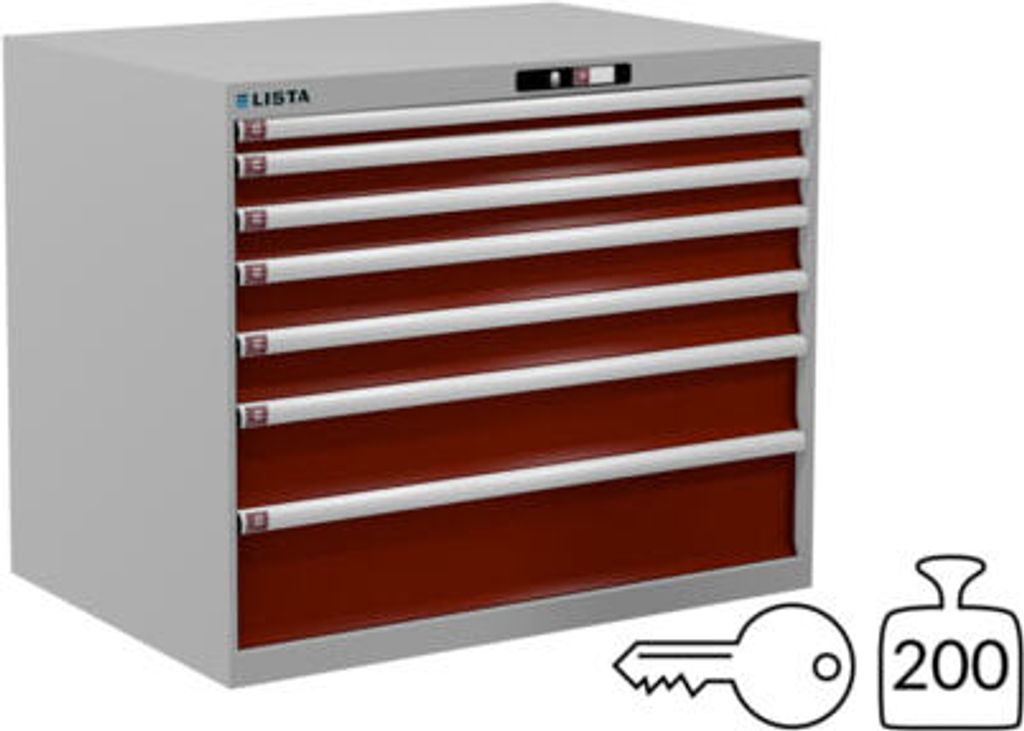 Lista Schubladenschrank - 78.806.512 - 850x1.023x725 mm (HxBxT) - 7 Schubladen - 200 kg - Key Lock - RAL 7035/RAL 3003