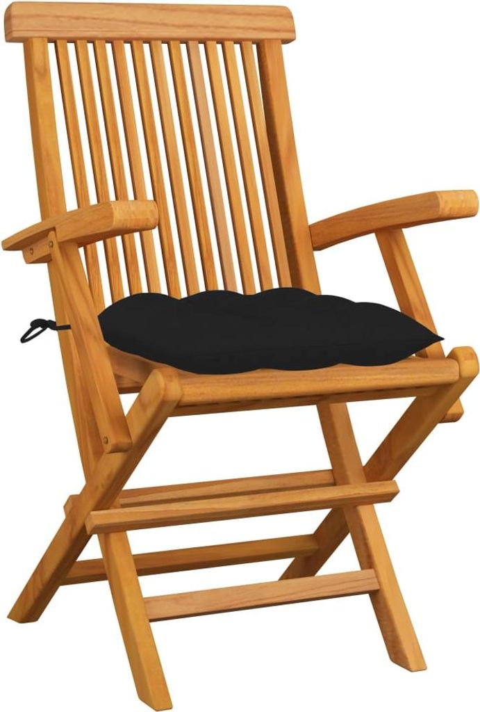 vidaXL Gartenstühle mit Schwarzen Kissen 6 Stk. Massivholz Teak