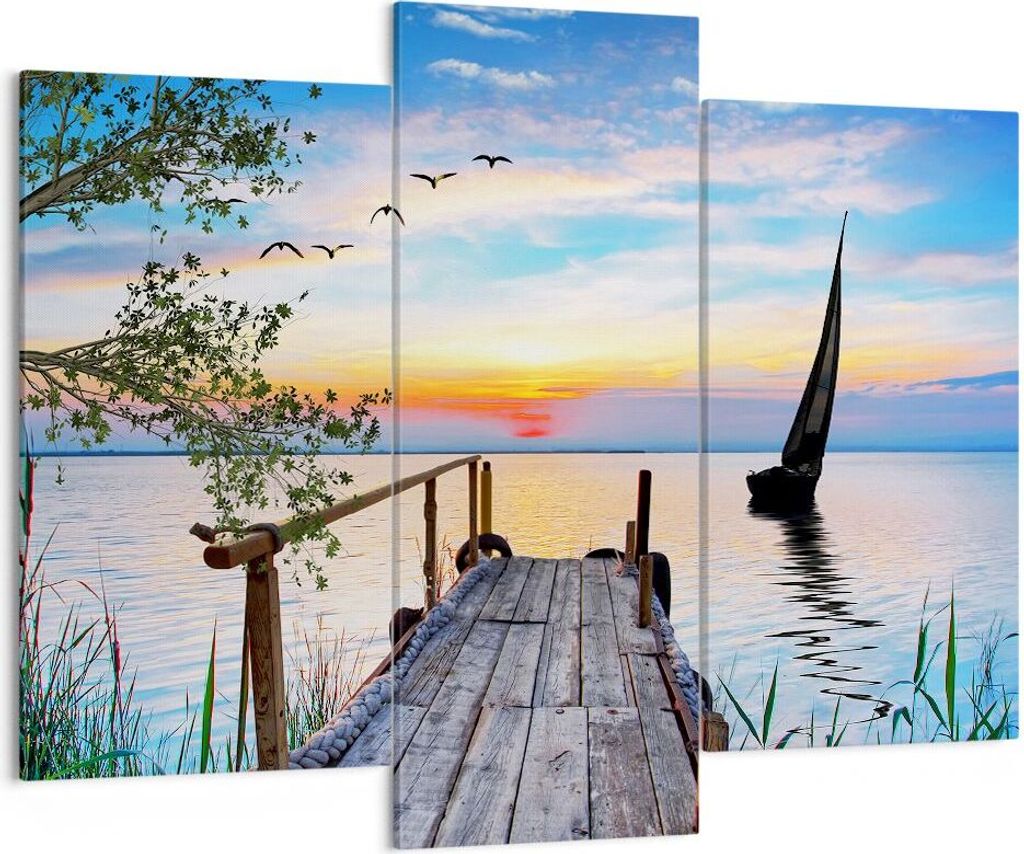Bild auf Leinwand - Leinwandbild - Brücke See - 130x100cm - Wand Bild - Wanddeko - Wandbilder - Leinwanddruck - Bilder - Kunstdruck - Wanddekorati...
