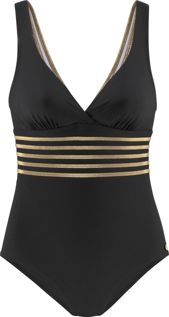 LASCANA Badeanzug Elodie schwarz-goldfarben Größe 42 Cup D Produktbild 