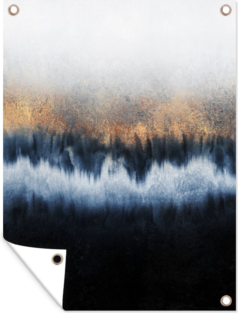 MuchoWow 60x80 cm Outdoor-Poster Gartendeko Sichtschutz Garten Poster für den Garten Abstrakt - Gold - Luxus - Blau