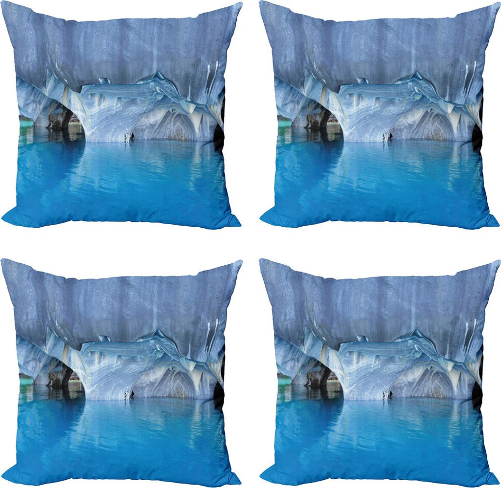 ABAKUHAUS Blau Kissenbezug Set (4 Stück), Marmorhöhlen See in Chile, Moderner Doppelseitiger Digitaldruck, 45 cm x 45 cm, Blau Weiß Purplegrey