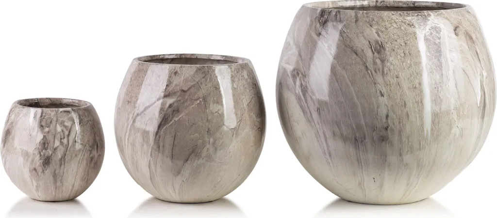 Set de 3 Pots de Fleurs Intérieurs en Céramique Motif Marbre Neva Big