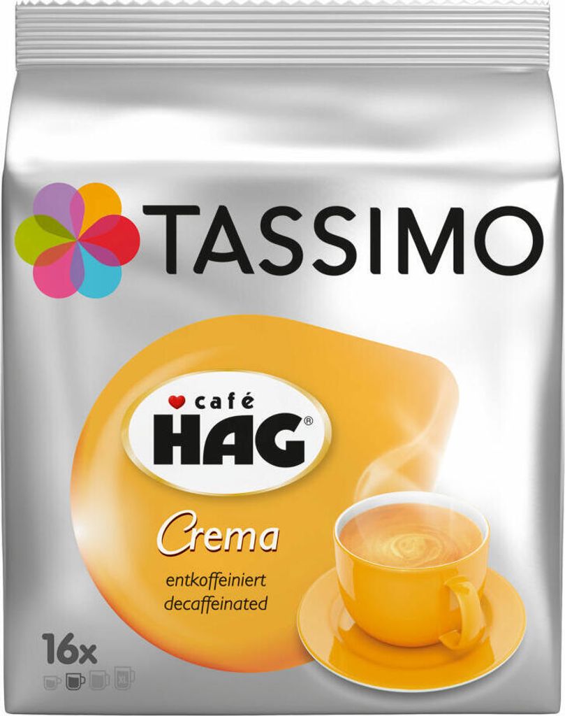 A package of TASSIMO Café HAG decaffeinated coffee pods.