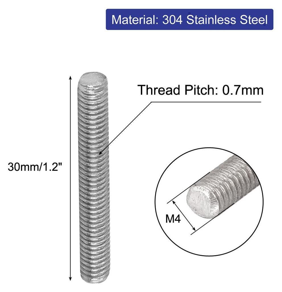 20 Stš¹ck Gewindestangen M4x30mm Edelstahl 304 Gewindestift Metrischem Vollgewinde Bar Gewindest?be fš¹r Befestigung CNC-Werkzeugmaschinen 3D-D...