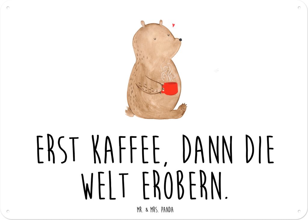 Mr. & Mrs. Panda Wandbild Bär Kaffee DIN A3 - Weiß - Geschenk, Blechschild, Teddy, Guten Morgen, Bären, Motivation, Metallbild, Schild, tafel, B...