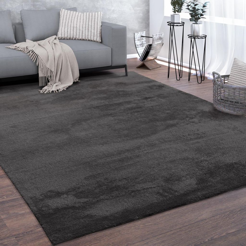 Teppich Kurzflor waschbar Unifarben Wohnzimmer schmutzabweisend Anthrazit Rechteckig 140x200 | 100% Polyester | Florhöhe: 10 mm | pflegeleicht