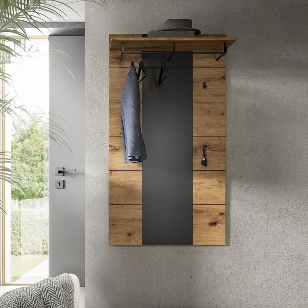Flur Garderobenpaneel mit 80 cm Breite in Eiche & Grau, mit Produktbild 