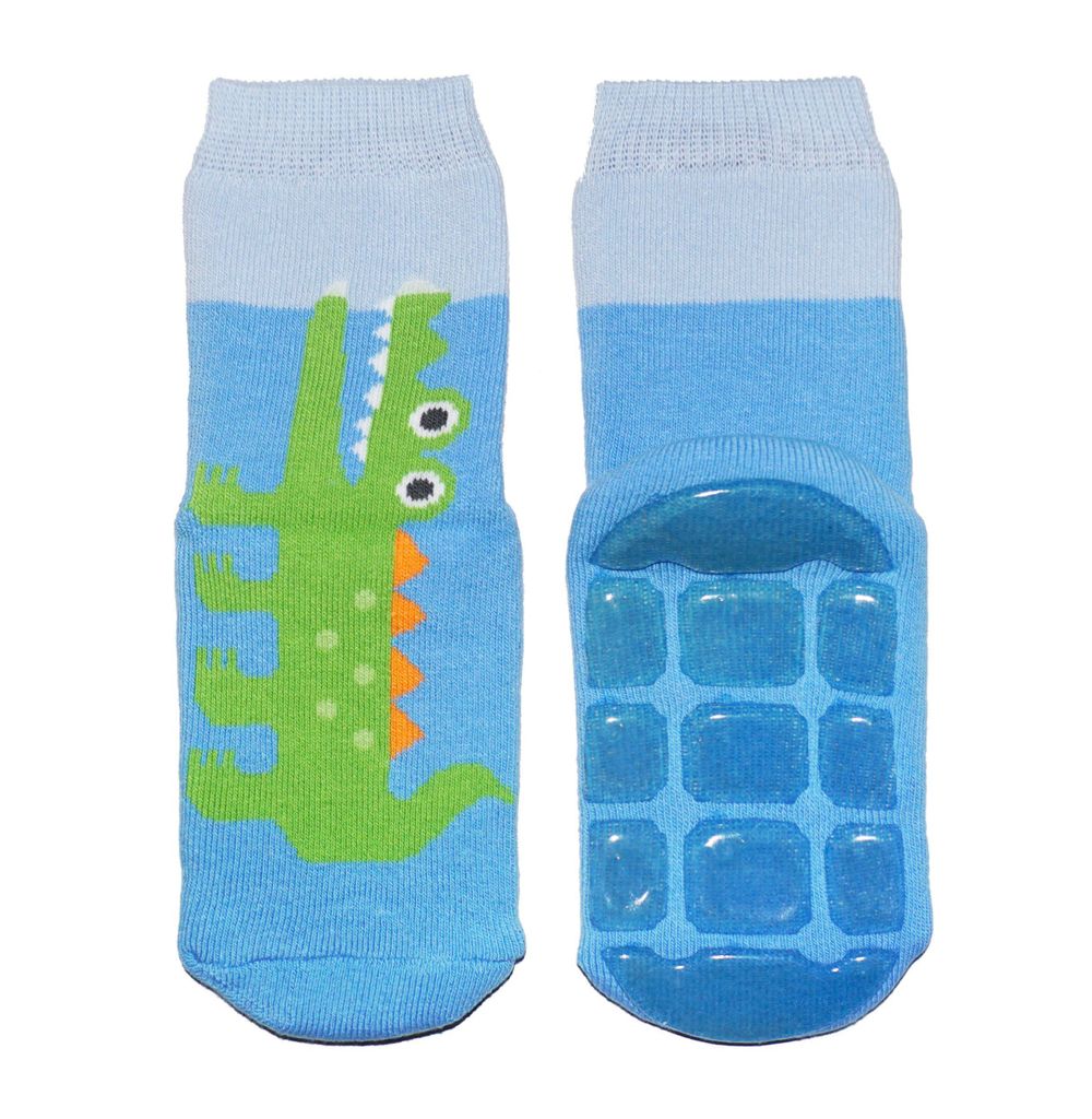 Kinder ABS-Socken aus Baumwolle Ferne Reise Hellblau Krokodil Größe 31-34
