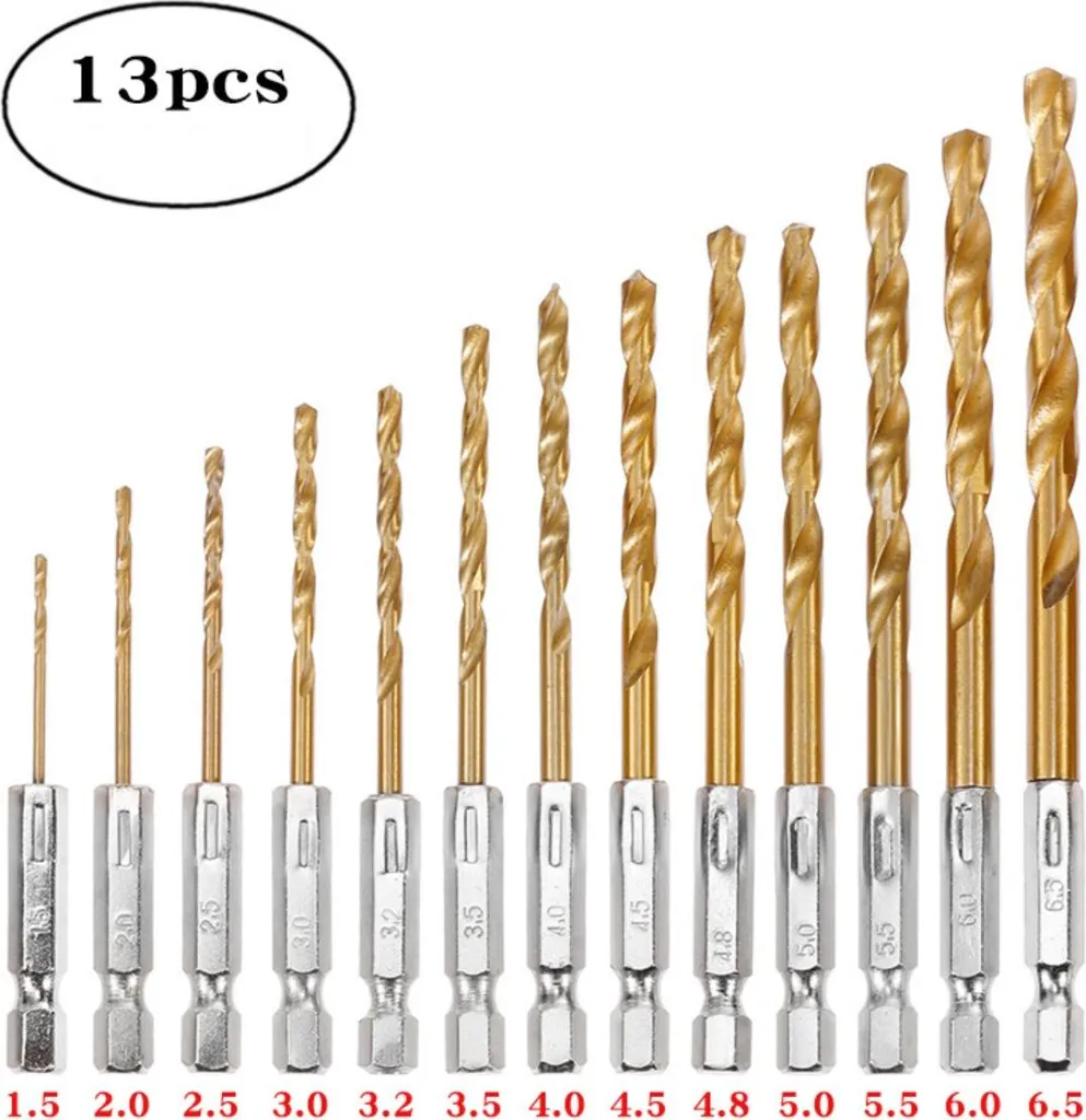 Set 13 Punte HSS Gambo Esagonale 1.5-6.5mm Oro | Trapano Metallo e Legno