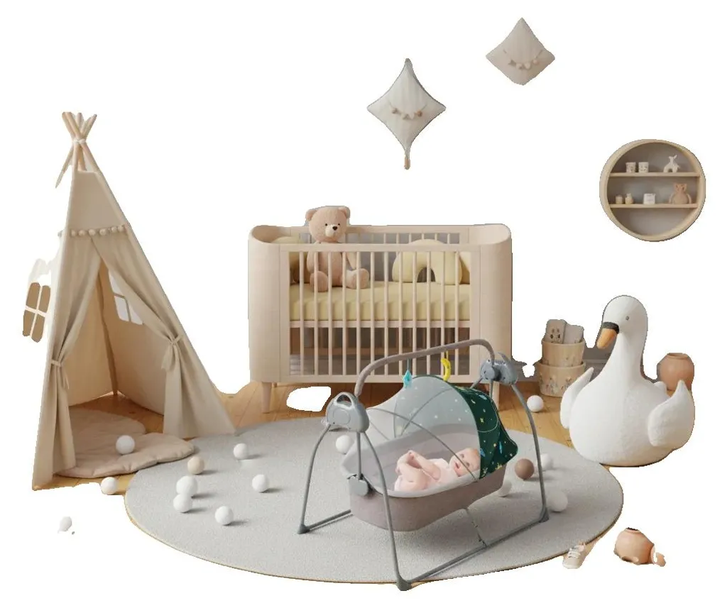 Transat Bébé Pliable Électrique 5 Vitesses, Programmable pour Nouveau-né