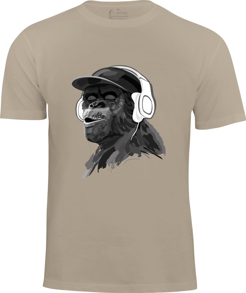 Cotton Prime T-Shirt mit Affenmotiv - Monkey mit DJ-Kopfhörer S beige