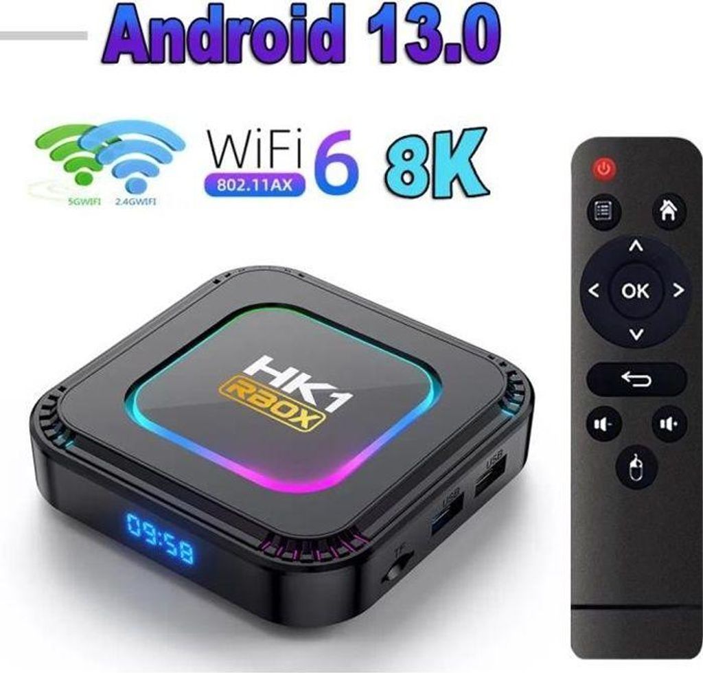 HK1 Smart Box RBOX-K8 RGB-Beleuchtung Android 13 TV-Box RK3528 4 GB RAM 32 GB ROM 8K Multimedia Netflix YouTube