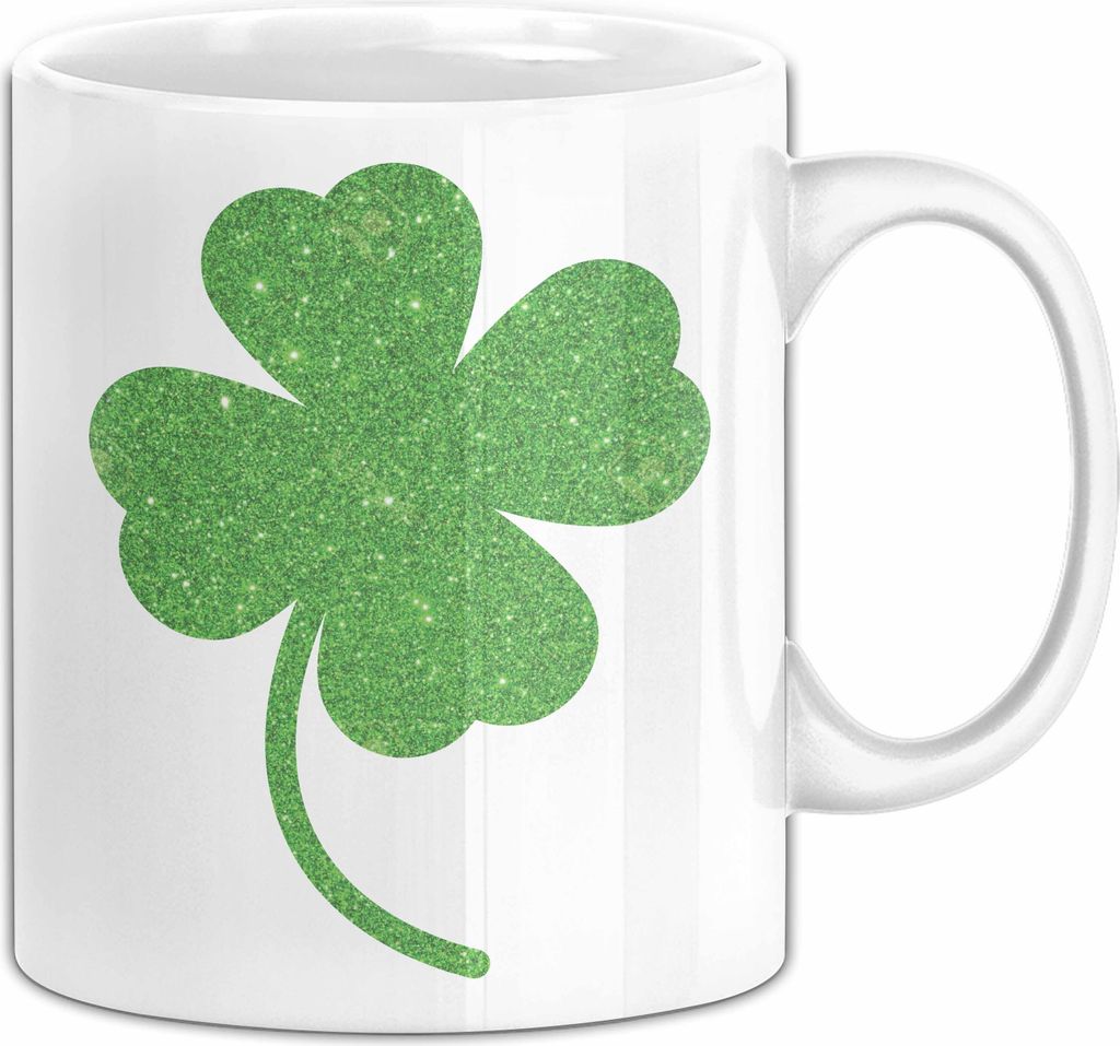 St Patricks Day Tasse Klee Kleeblatt Kaffee-Becher Irisch Irland Geschenkidee (Weiß)