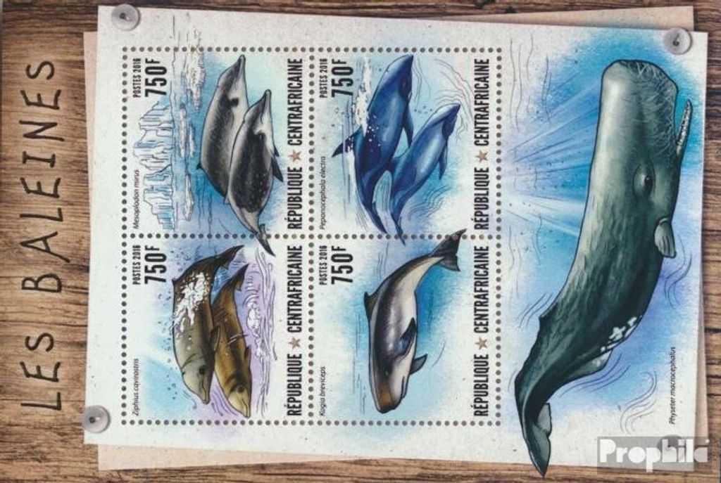 Briefmarken Zentralafrikanische Republik 2016 Mi 6580-6583 Kleinbogen (kompl. Ausgabe) postfrisch Wale