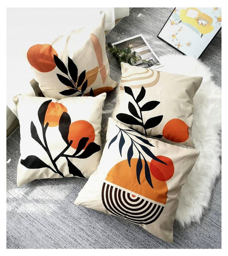 Kissenbezug 40x40 4er Set, Deko Kissenhülle 40x40 Orange für Gartenlounge und Wohnzimmer