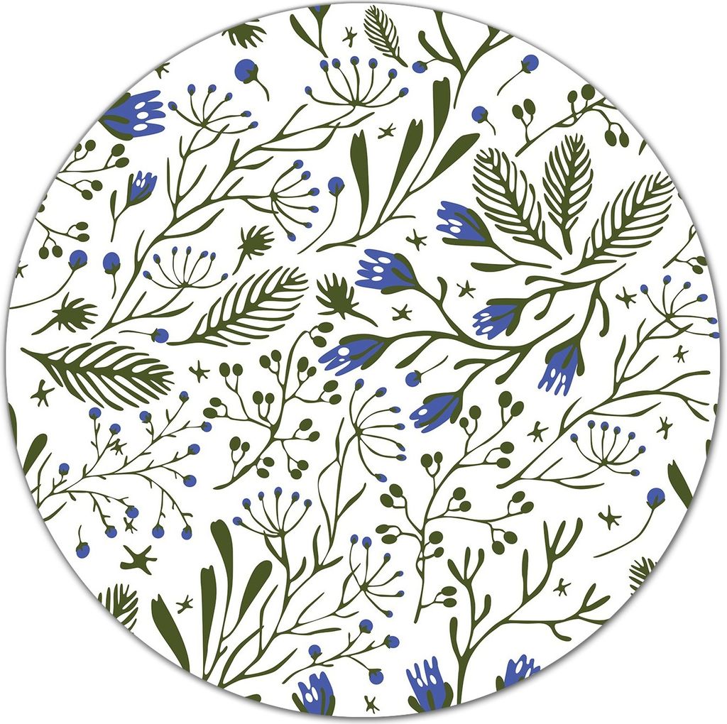 Glas-Herdabdeckplatte Glaskeramikkochfeld-Abdeckung Rund - 40 cm - Grüne Äste mit Blaue Blumen