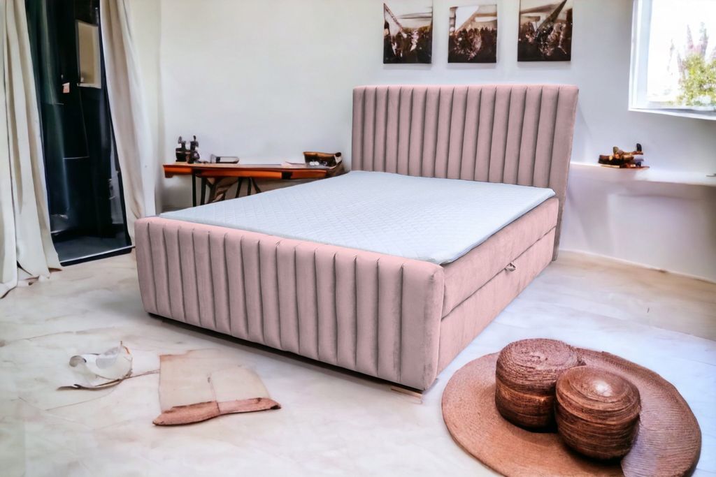 Boxspringbett MONACO II 140 cm x 200 cm AMOR VELVET 08 ROSA Bett mit zwei Bettkästen und H2 Matratze,Komplett-Set mit Matratze und Topper