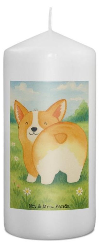 Mr. & Mrs. Panda Stumpenkerze Corgi Po Design 15 x 7 cm - Weiß - Geschenk, Süß, Blockkerze, Corgie, Erinnerungslicht, Kerze, Erinnerungskerze, B...