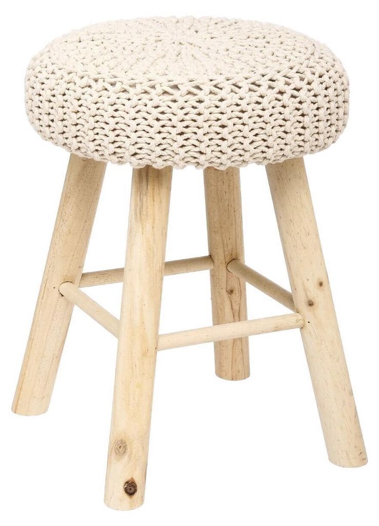 Atmosphera Ribcord Hocker - beige - Holz/Stoff - D31 x H43 Produktbild 