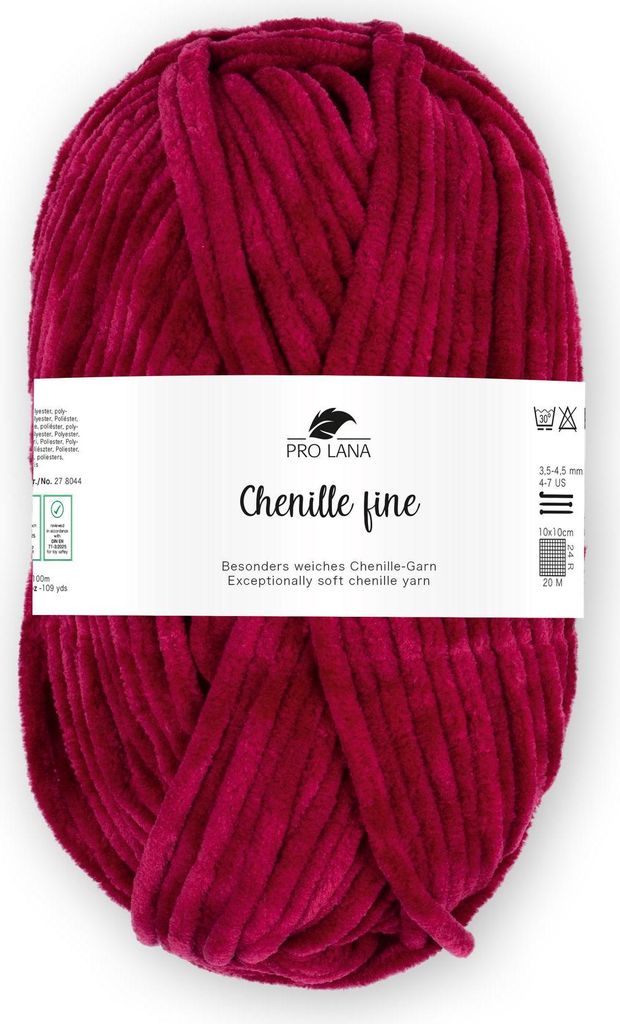Pro Lana Chenille fine 50 g/100 m 100% Polyester dünnes, weiches Chenillegarn z. Häkeln u. Stridken, 138 bordeaux