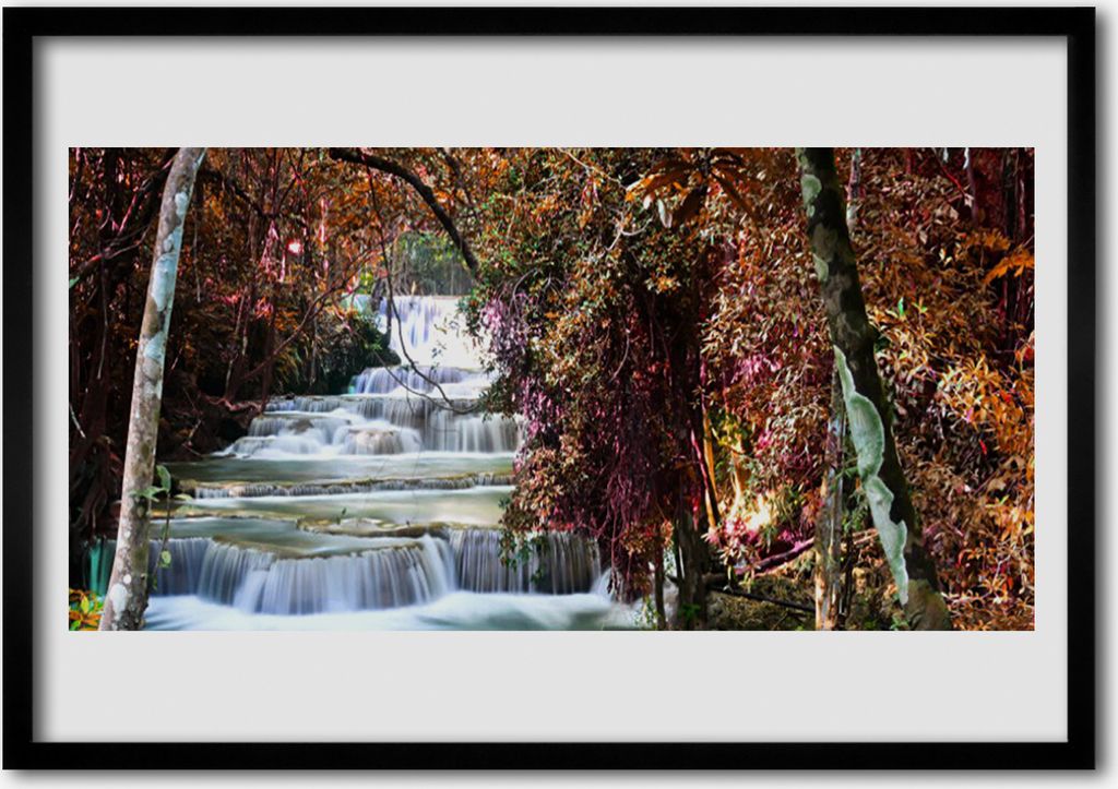 Bild 100x70 MDF-Rahmen Wandkunst Wald Wasserfall Natur