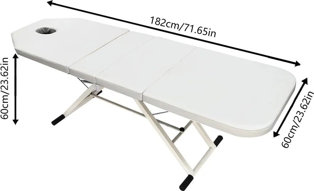 Table de massage blanche réglable en cuir PU et acier structure stable