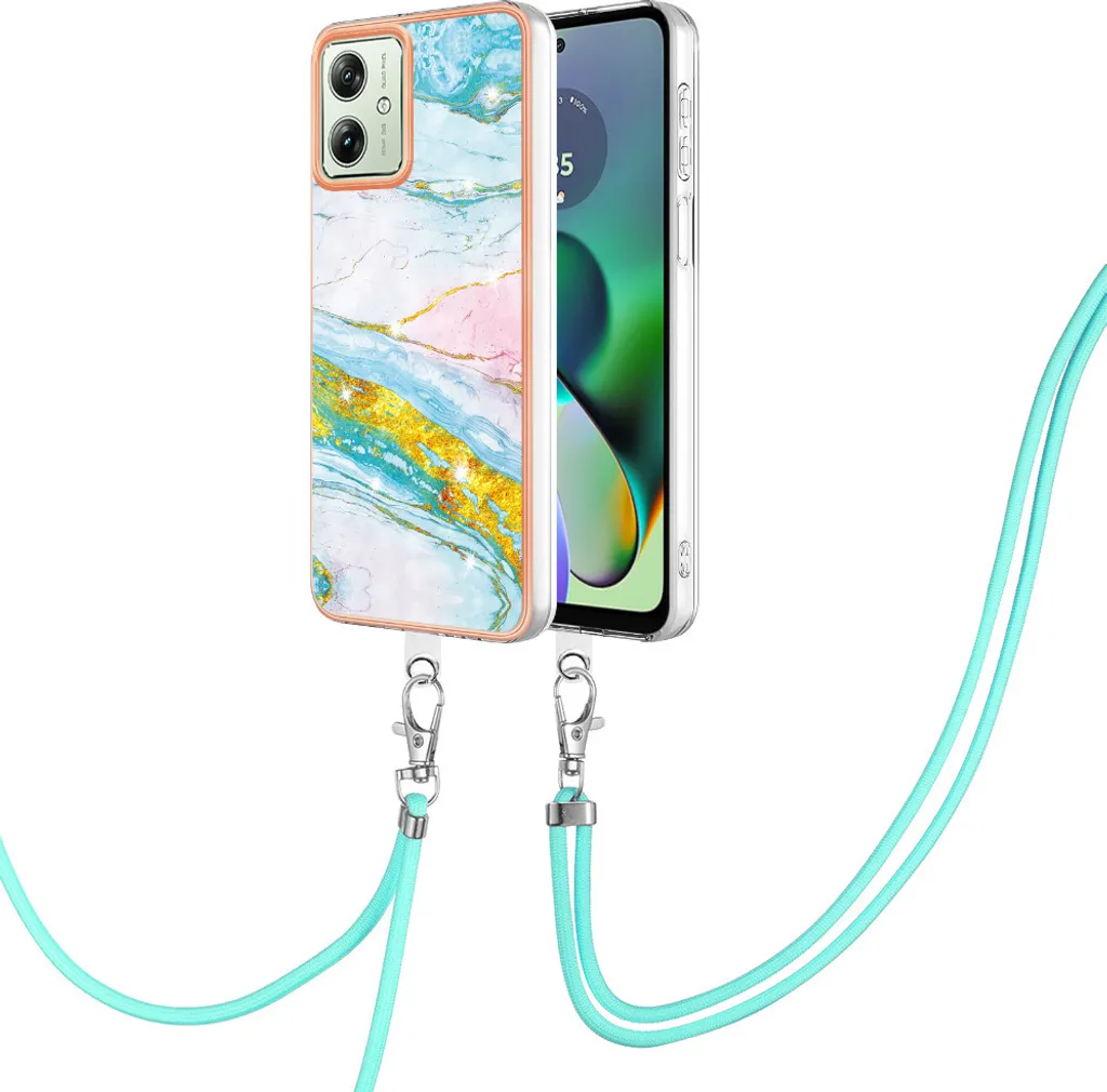 Cover Slim Motorola Moto G54 Turchese - Custodia con Laccio Soft-Touch