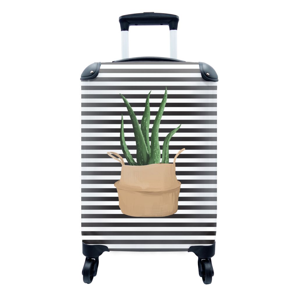 MuchoWow Koffer Handgepäck Trolley Rollkoffer Kleine Reisekoffer mit 4 Rollen - Pflanzen - Aloe Vera - Pflanzgefäß - Cabin Size < 55x40x23 cm ...