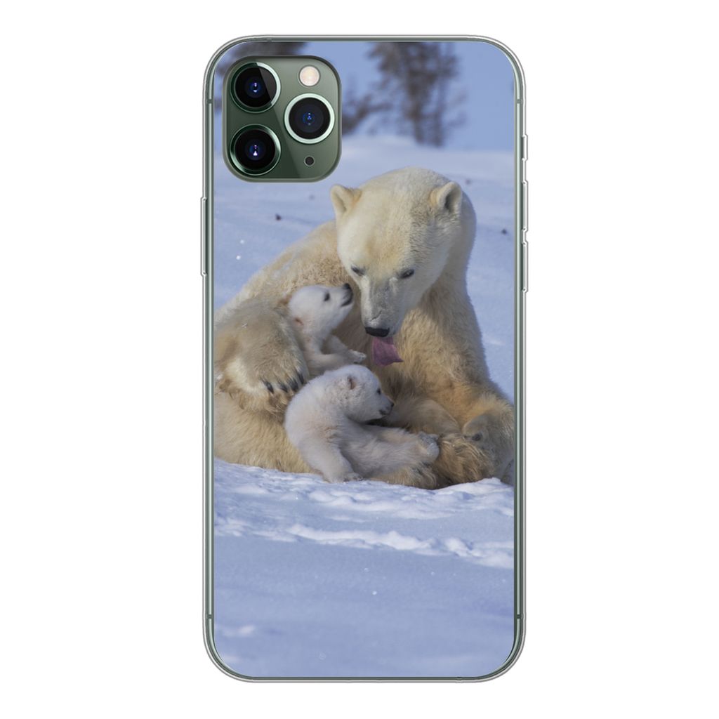 MuchoWow Handyhülle Schutzhülle Hülle für iPhone 11 Pro Max Eisbären - Schnee - Weiß Silikon Softcase Handy Hülle - Schutz