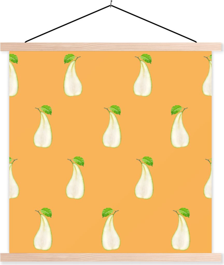 MuchoWow Textilposter Birne - Pastell - Muster 60x60 cm mit holzfarbenen Rahmen - Wanddekoration
