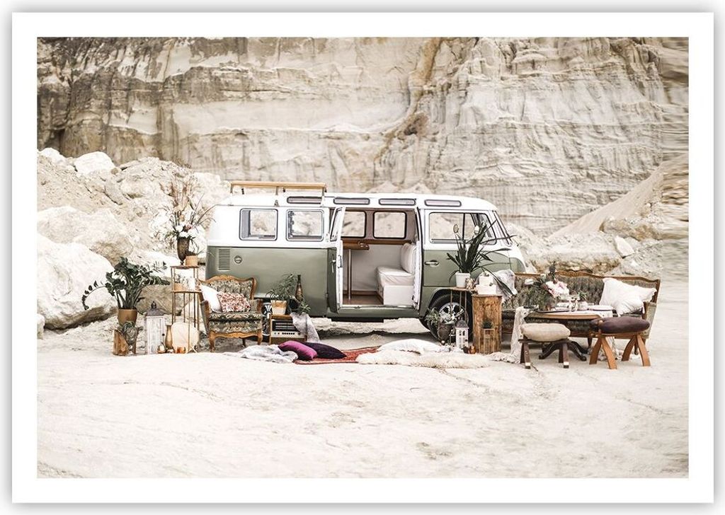 Poster - Poster ohne Rahmen - Wohnmobil Boho Möbel - 100x70 Produktbild 