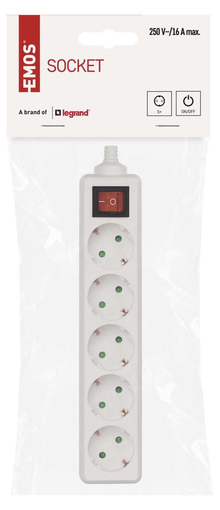 Steckdosenleiste ohne Kabel, 5 Steckdosen, Schalter SCHUKO
