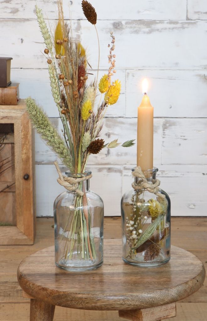 Kleine Glasvasen 2 Stück, Höhe 12 cm, Durchmesser 7 cm Perfekt als Kerzenhalter für Dinner-Kerzen