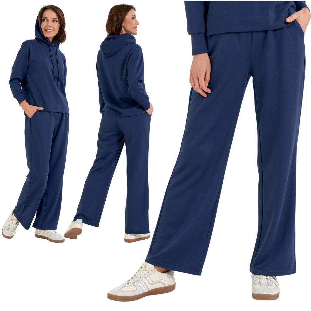 Moraj Damen Jogginghose weit mit Taschen, Sweatpants, Uni, bequem – Blau, Größe XL