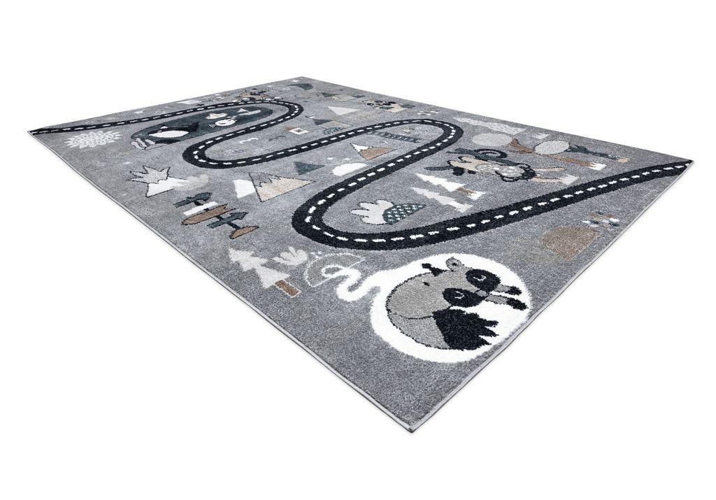 Teppich FUN Route für Kinder, Straße, Tiere grau Grau 80x150 cm