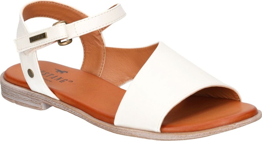 Mustang Damen Sandale breiter Riemen asymmetrisch Klettverschluss 1388-807, Größe:36 EU, Farbe:Weiß