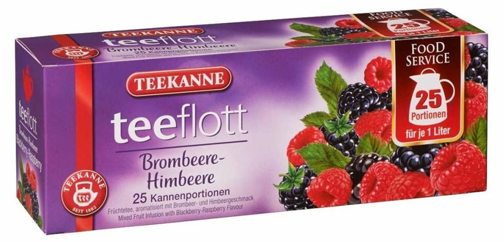 Teekanne Teeflott fruchtig aromatische Brombeere und Produktbild 