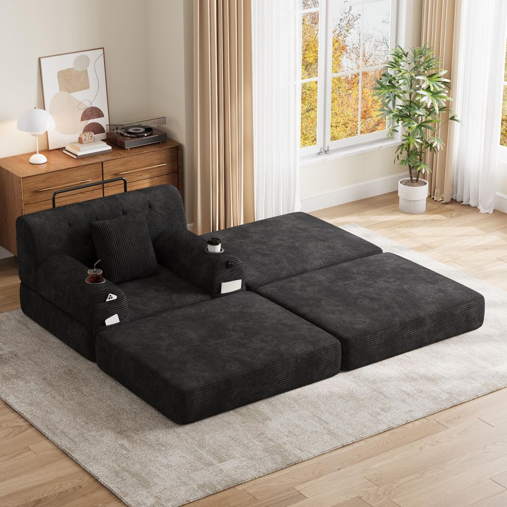 okwish Einzel Sofa mit 4 Seitentaschen und Getränkehaltern, Produktbild 