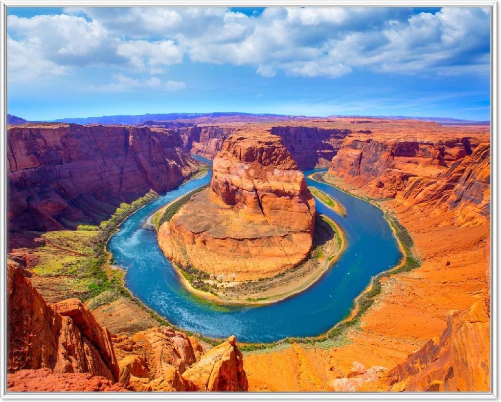 Wallario Wandbild Hufeisenförmiger Mäander des Colorado River, Größe: 40,30 x 50,30 cm, Poster mit weißem Aluminiumrahmen