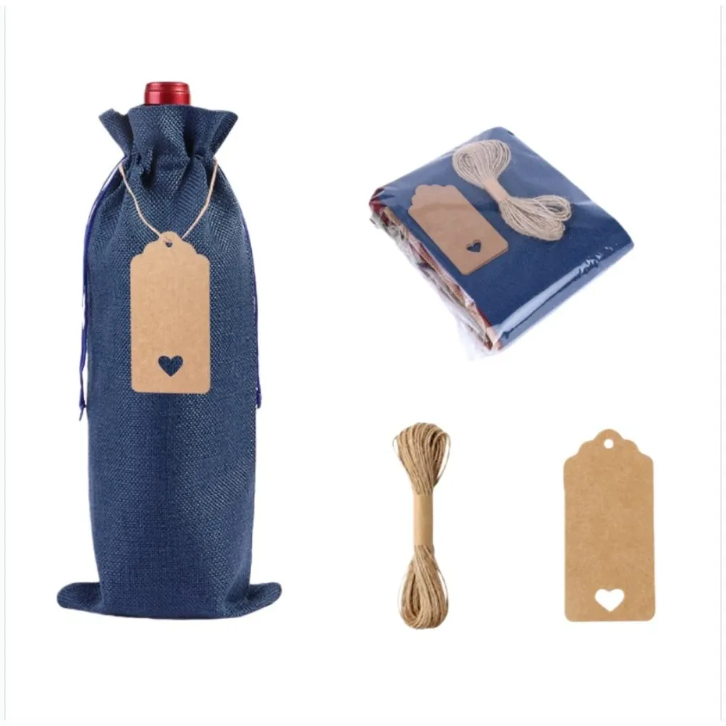 INF 24 Sacs à Vin en Jute Bleu - Pochettes Cadeaux avec Cordon